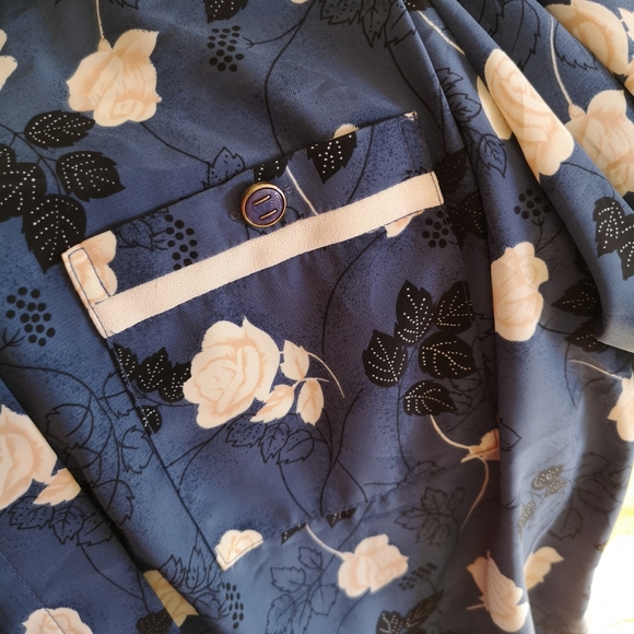 Vintage floral, blue dress w. matching belt - Picture 4 of 7